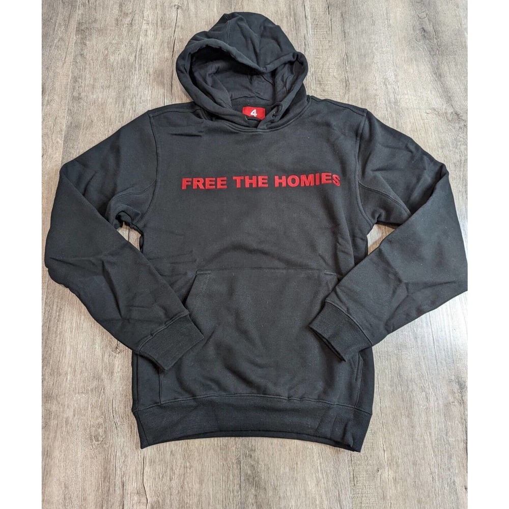 NEW 4 Hunnid Free The Homies Hooded Sweatshirt Size Small Men's Black